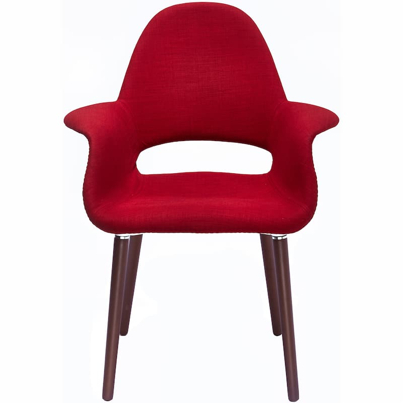 Organic Upholstered Fabric Modern Armchair with Dark Brown Wooden Legs for Dining Room Office or Accent Lounge Side Chair - red