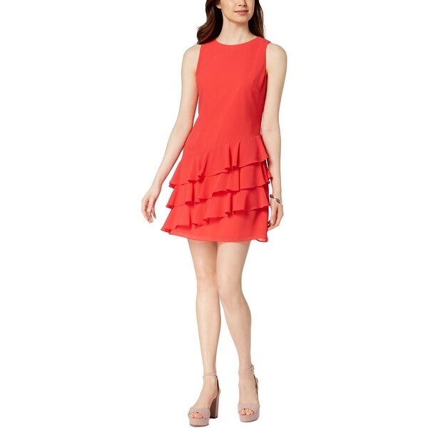 vince camuto ruffle neck shift dress