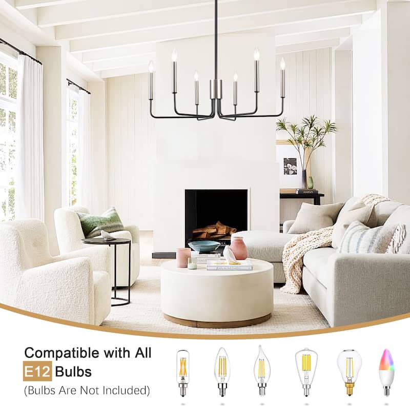Modern 6-Light Simple Candle Chandelier for Kitchen Island, Living Room, Bedroom, Foyer