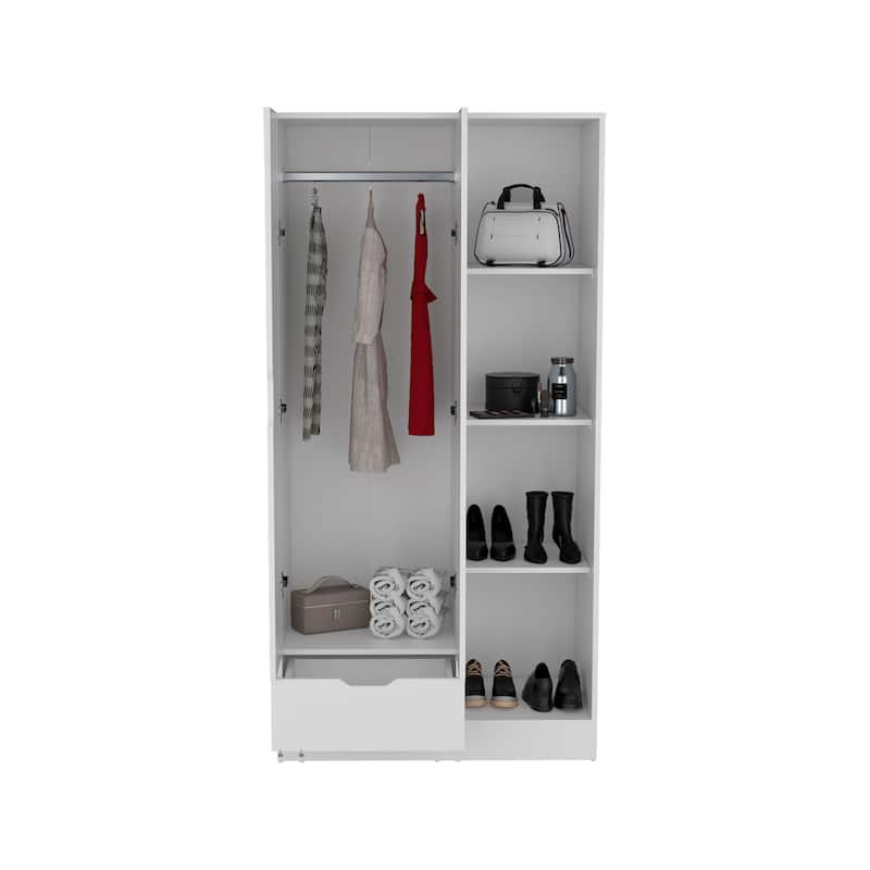 35.4" Modern Double-door Armoire with 4-Tier Storage Shelves and 1 Drawer