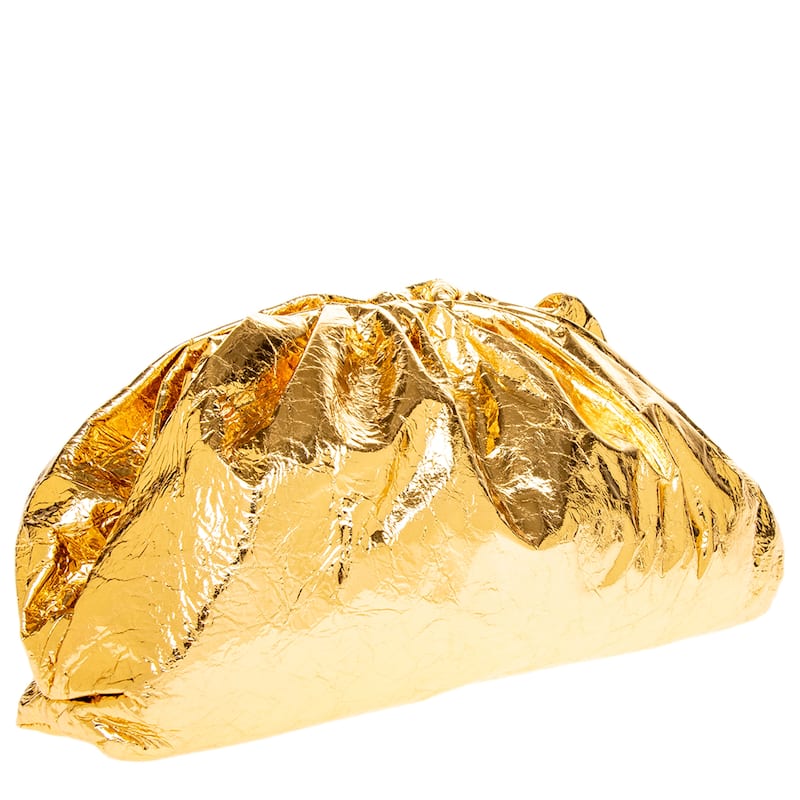 Bottega Veneta Metallic Crinkled Leather Clutch