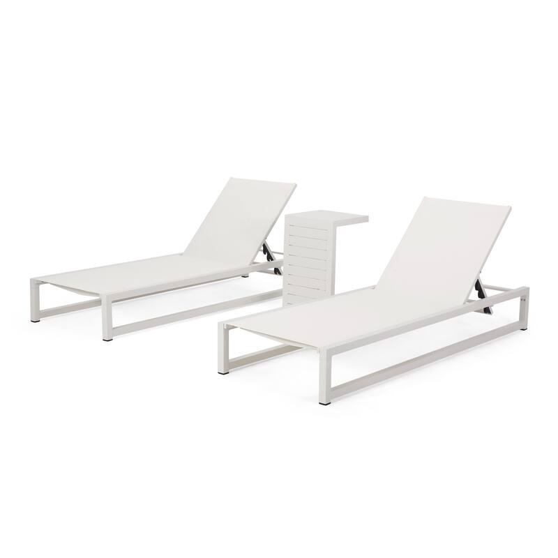 Modesta Outdoor Aluminum Chaise Lounge Set with C-Shaped End Table by Christopher Knight Home - White