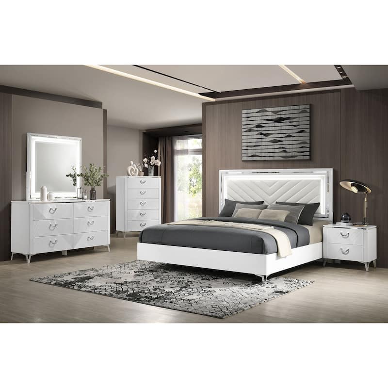 Cassia LED Bedroom Set White High Gloss