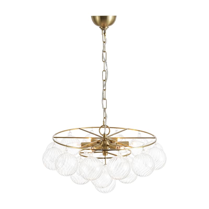 Mid-Century 6-Light Cluster Ribbed Glass Globe Bubble Chandelier