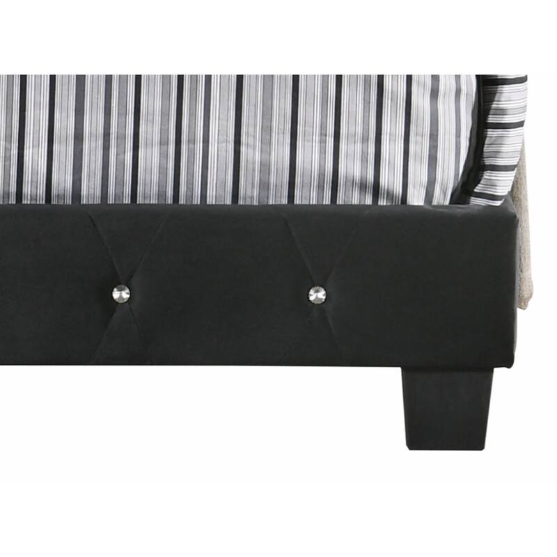 Black Velvet Platform Bed with Nailhead Trim, Queen Size