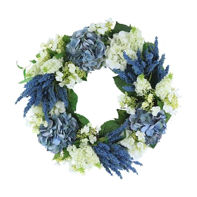 26" Assorted Hydrangea, Heather, Lilac Wreath