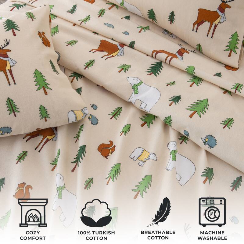 Linery & Co. Winter Turkish Cotton Double-Brushed Flannel Bed Sheet Set