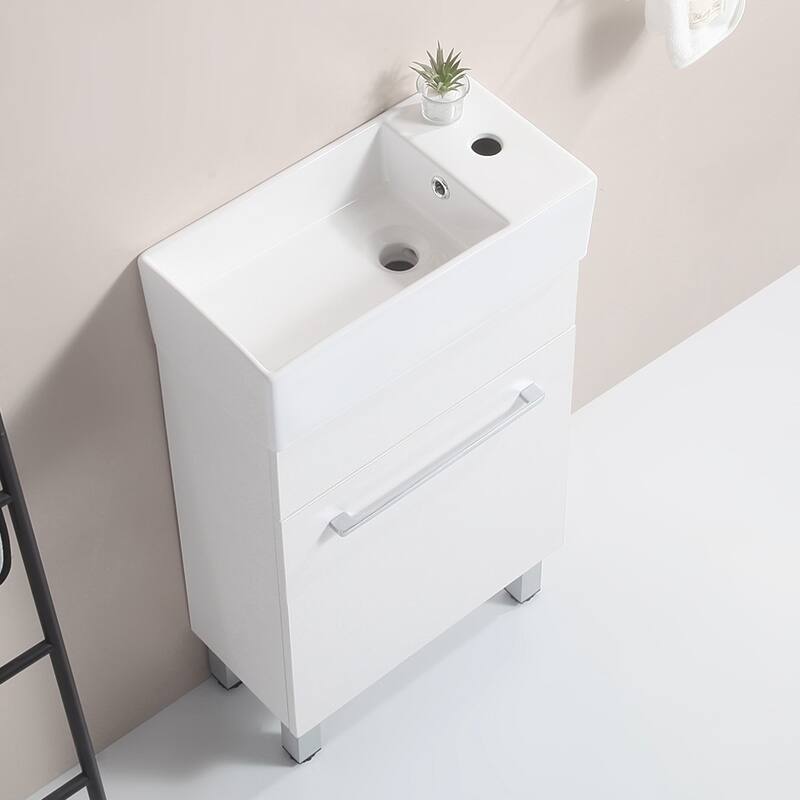 Compact Wall-Mounted Vanity with Pre-Drilled Ceramic Sink and Overflow Hole - 18.5in L