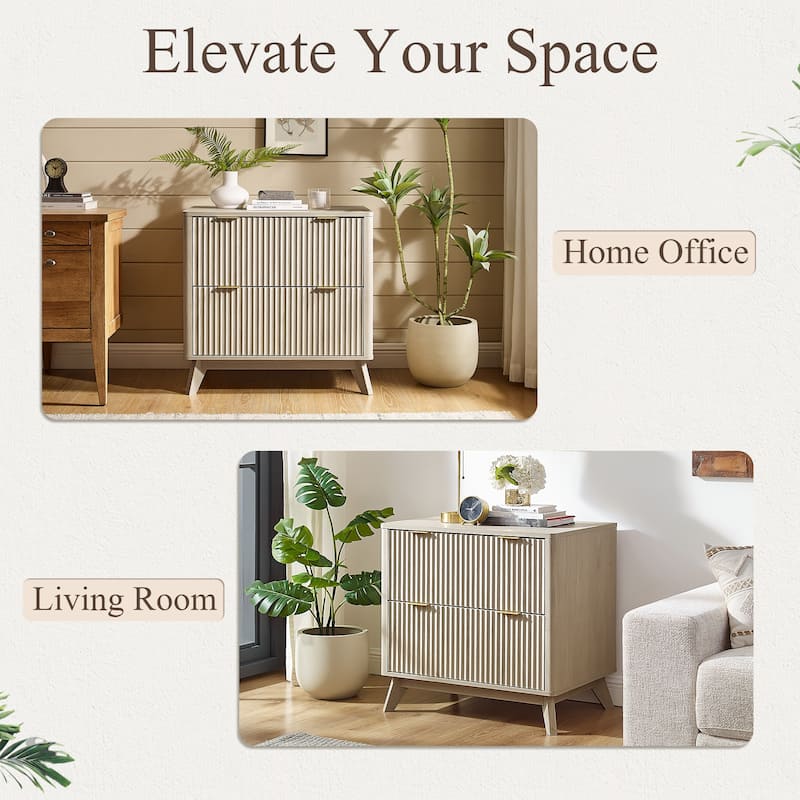 Modern Fluted 2 Drawer Lateral File Cabinet, Office Storage Cabinet