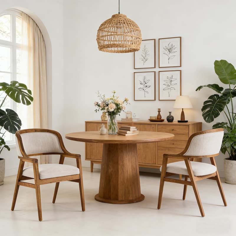 Christopher Knight Home - Harlowe Mid-Century Modern Upholstered Dining Chairs Set of 2 with Solid Ruberwood Legs - Set of 2 - Beige,Walnut