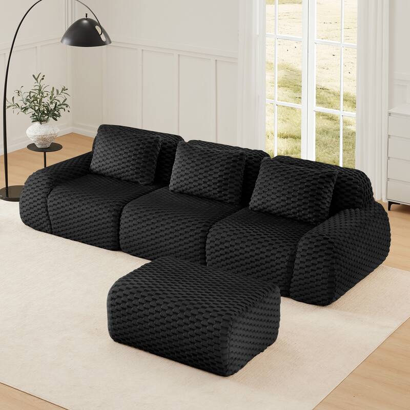 Flannelette Boneless Sectional Couch Sofa Set with Ottoman for Living Room