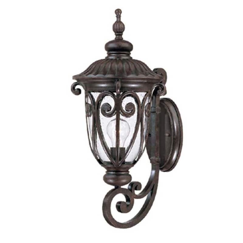 Outdoor Wall Light Fixture with Clear Seeded Glass Shade Hardwired Aluminum Sconce A19 Bulb Compatible - 22.75" H x 9.38" W - Marbelized-Mahogany  