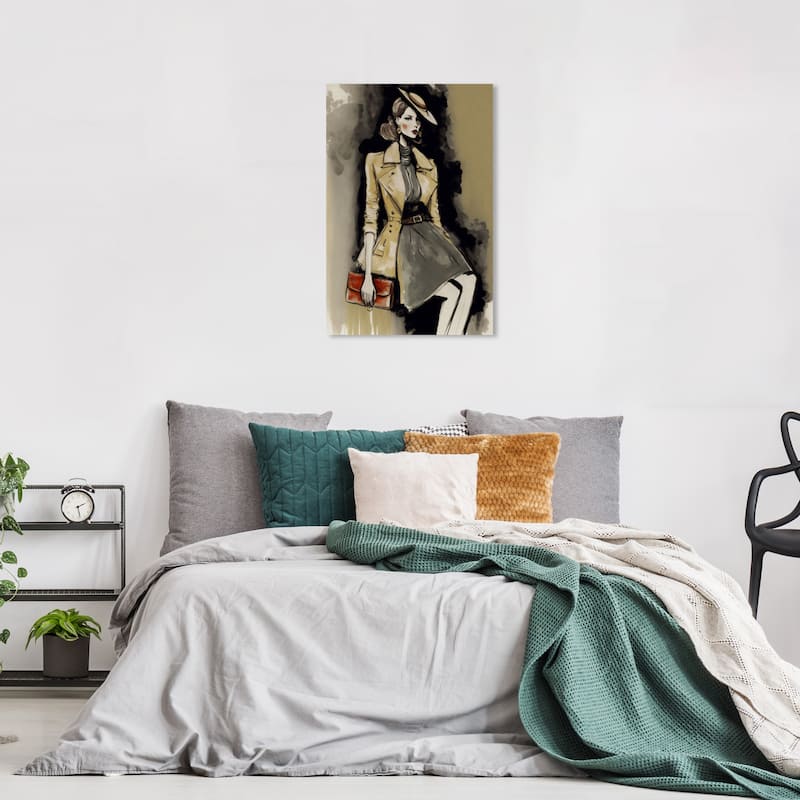 Wynwood Studio Fashion and Glam Lady Lady Brown and Beige Modern & Contemporary Wall Art Canvas Print - 24 x 16