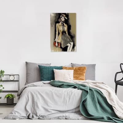 Wynwood Studio Fashion and Glam Lady Lady Brown and Beige Modern & Contemporary Wall Art Canvas Print