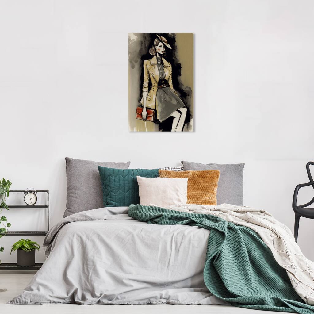 Wynwood Studio Fashion and Glam Lady Lady Brown and Beige Modern & Contemporary Wall Art Canvas Print