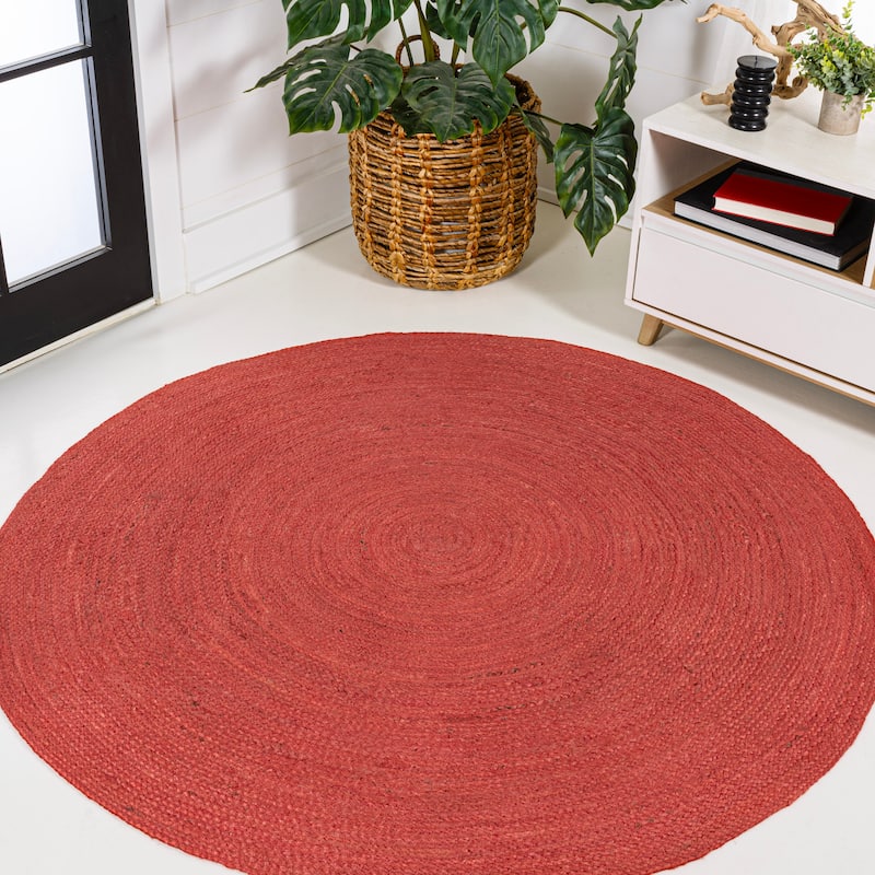 JONATHAN Y Abyss Braided Coastal Cottage Round Jute Area Rug - 6' Round - Red