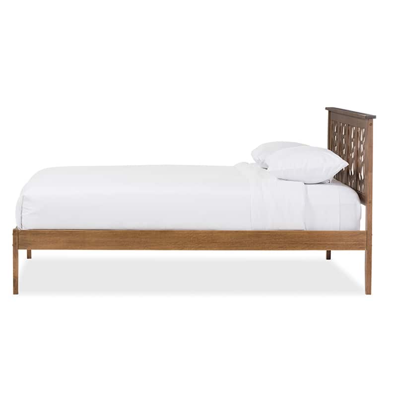 Modern Platform Bed - Contemporary Wood Bed Frame, Walnut Brown, Solid Rubberwood Construction