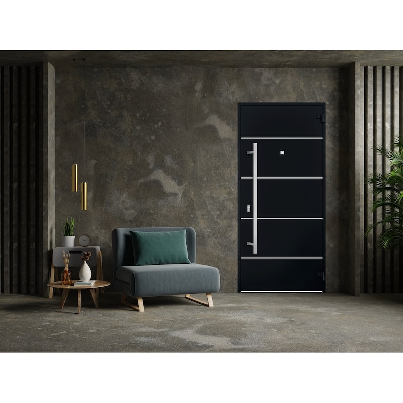 Front Prehung Steel Door 6083 Black Enamel Top Window Sidelite Stainless Inserts W36xH80+16 Lh I Bedroom Door Bathroom Door