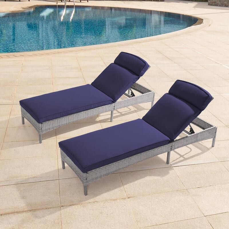 LIVOOSUN 2Pcs Patio Chair Rattan Single Lounge Water-Repellent Cushion - Navy Blue