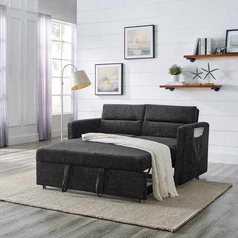 Loveseats Sofa Bed with Pull-out Bed with Adjsutable Back and Two Arm Pocket