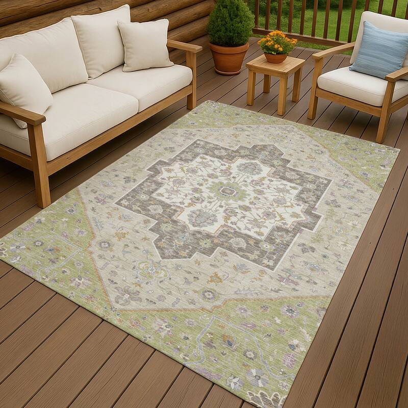 Machine Washable Indoor/ Outdoor Traditional Kolkata Chantille Rug