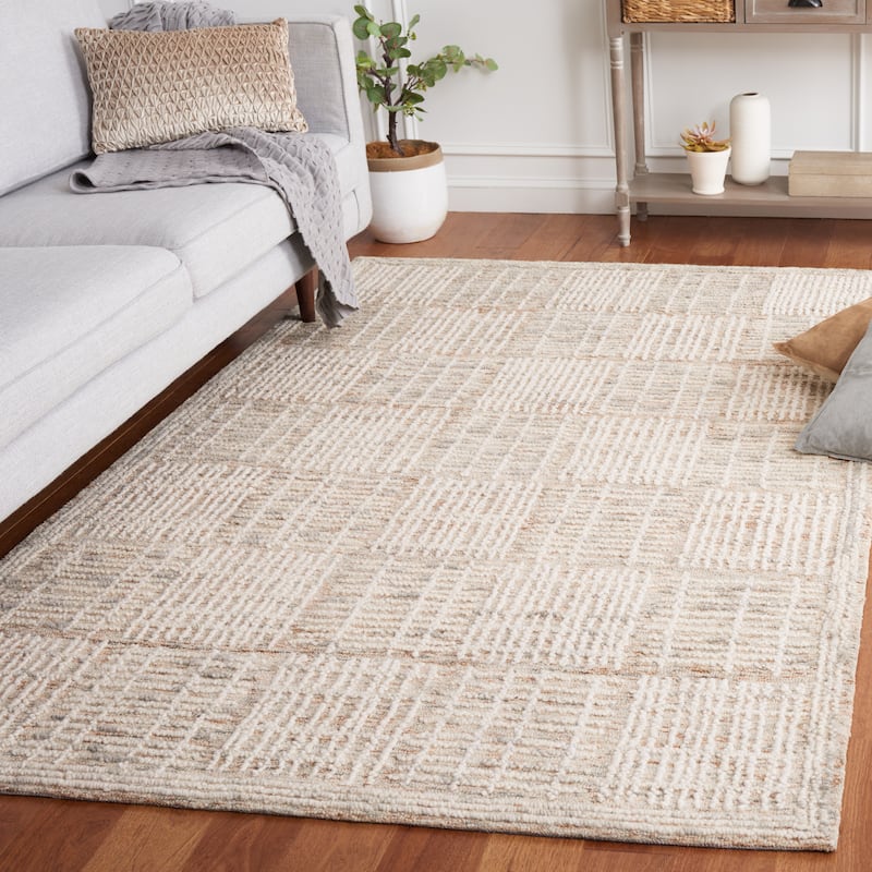 SAFAVIEH Handmade Abstract Anoek Checkered Wool Rug - 8' x 10' - Brown/Ivory
