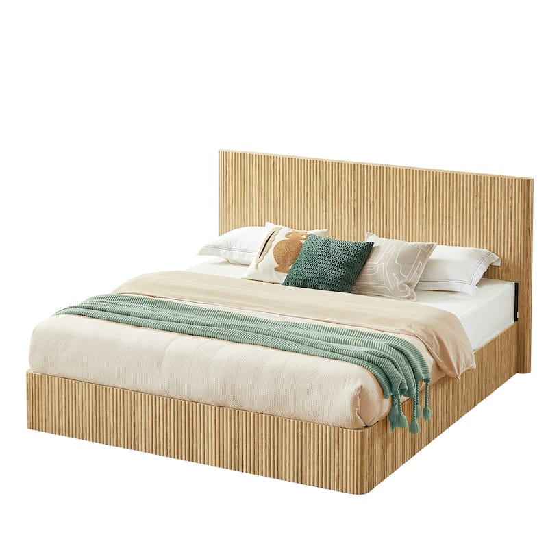 Hydraulic Lift Storage Bed Frame with Headboard/Wooden Corrugated Platform Bed Frame/No Box Spring Needed/Noise-Free Design/King