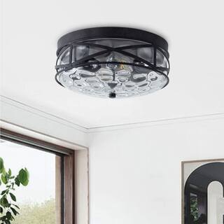 Vintage Oil Rubbed Bronze 2-Light Drum Shape Stone Water Glass Lighting Fixture