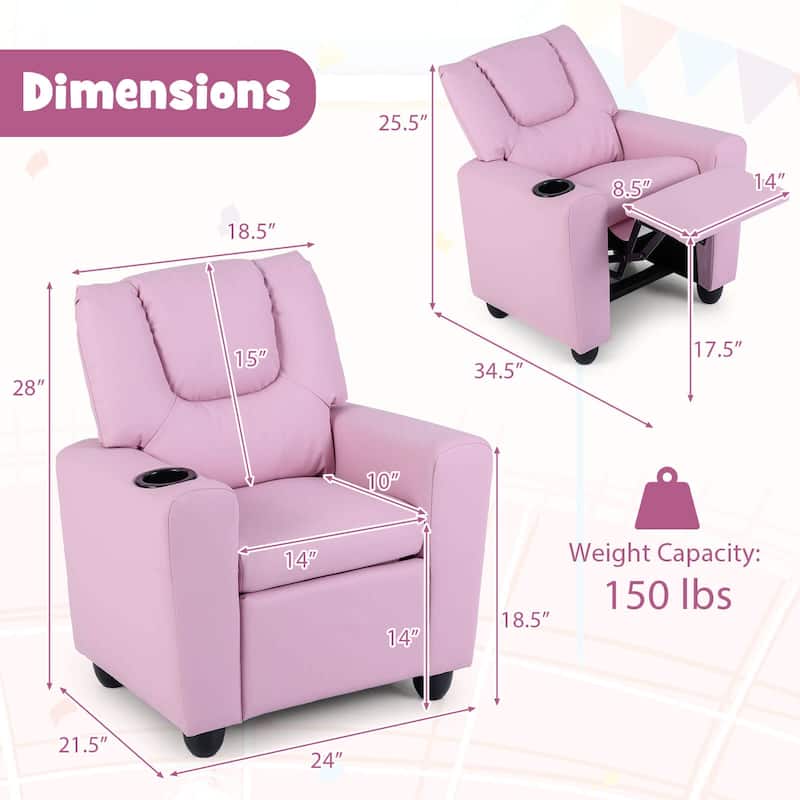 Costway Kids Recliner Chair with Cup Holder & Side Pocket Adjustable