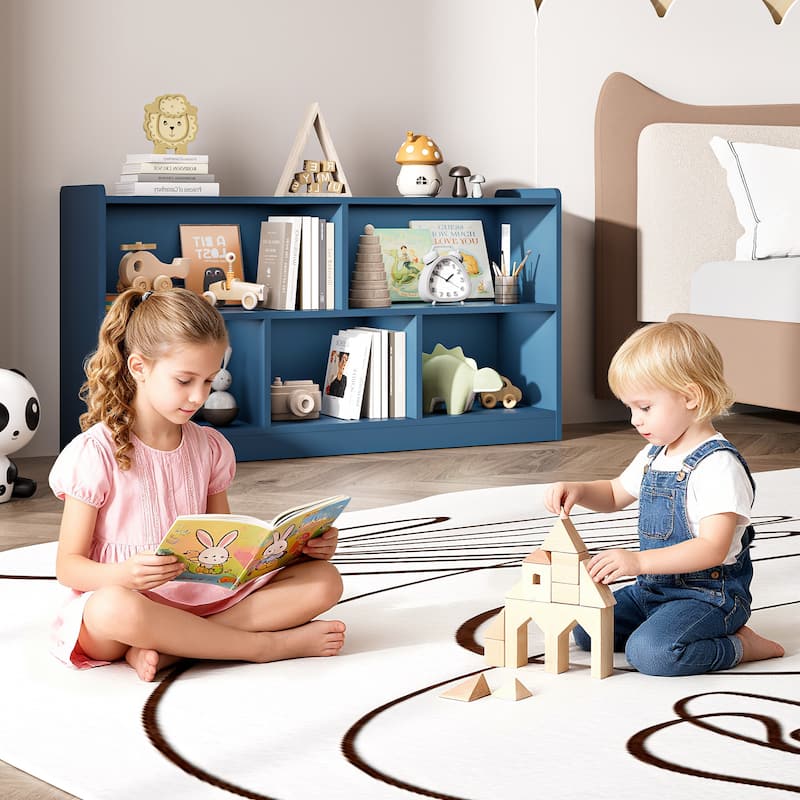 Wooden Storage Cabinet with 5 Sections, Montessori Kids Bookshelf and Toy Organizer for Nursery, Playroom & Classroom