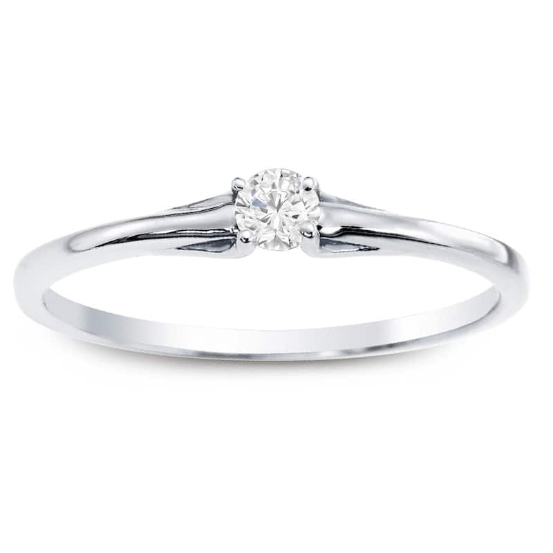 Auriya 1/10ctw Petite Solitaire Diamond Stacking Promise Ring 10k Gold