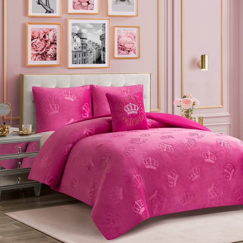 Juicy Couture Embossed Plush Crown Comforter Sets