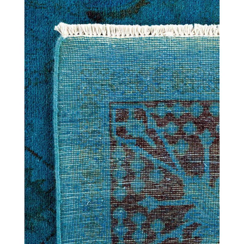 Overton Hand Knotted Wool Vintage Inspired Modern Contemporary Overdyed Blue Area Rug - 6' 1" x 9' 3"