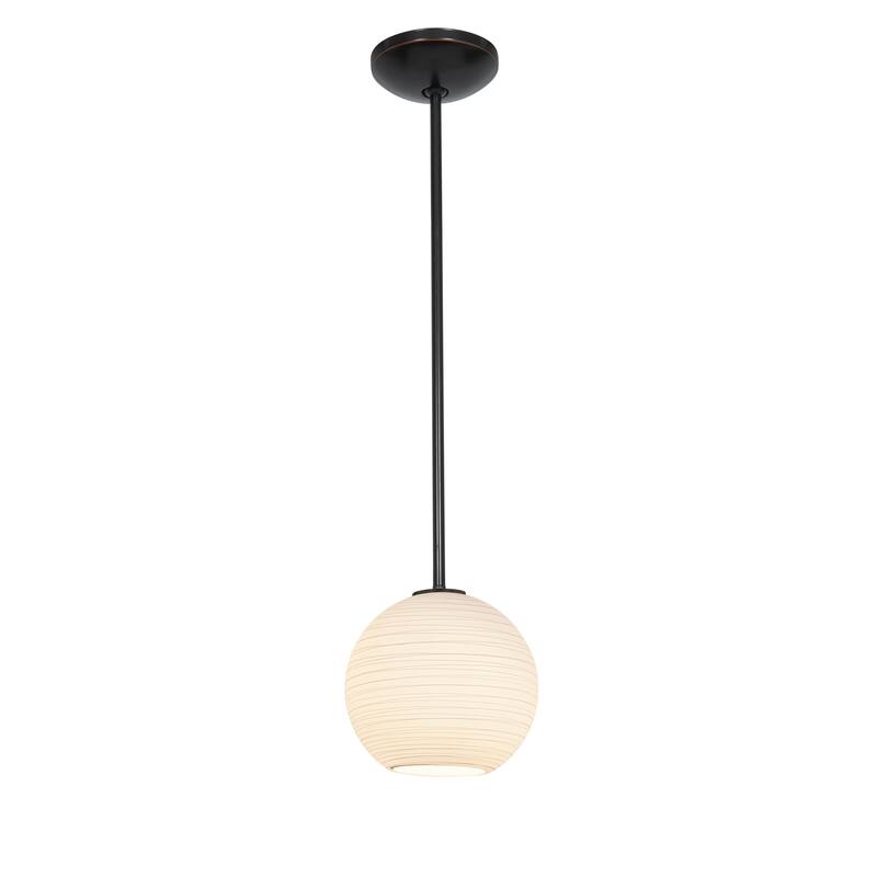 Access Lighting Japanese Lantern - E26 LED Rod Pendant - 8"W - White Lined Glass Shade - Oil Rubbed Bronze