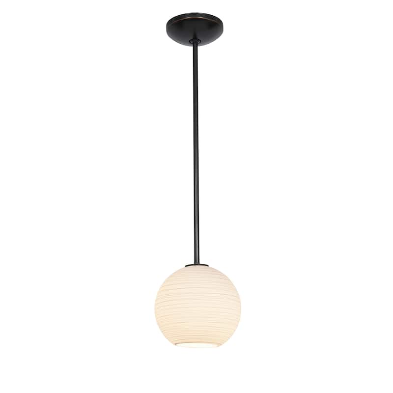 Access Lighting Japanese Lantern 8 inch Bronze Rod Pendant with White Lined Shade