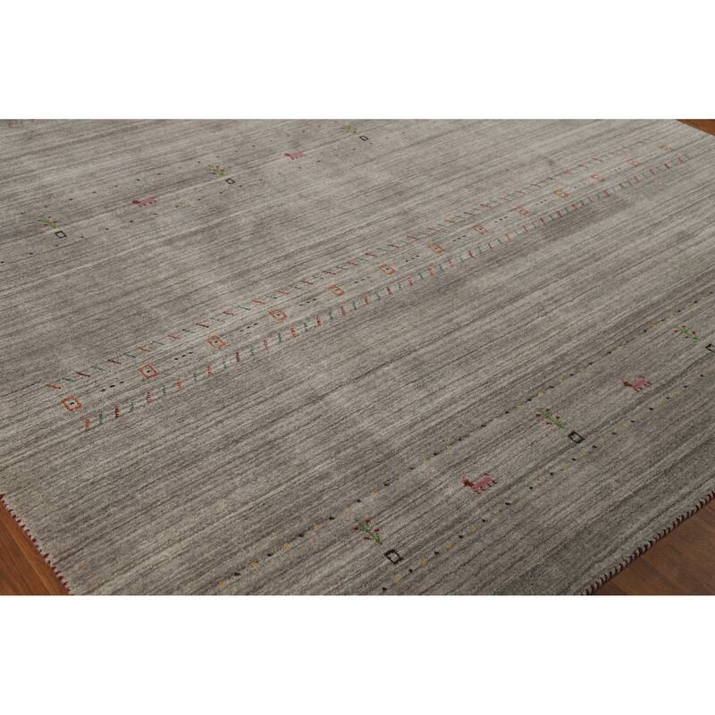 Hand Knotted Oriental 100% Wool Carpet Tribal Animal Pictorial Greys & Charcoal Gabbeh Area Rug - 9' 11'' X 7' 9''