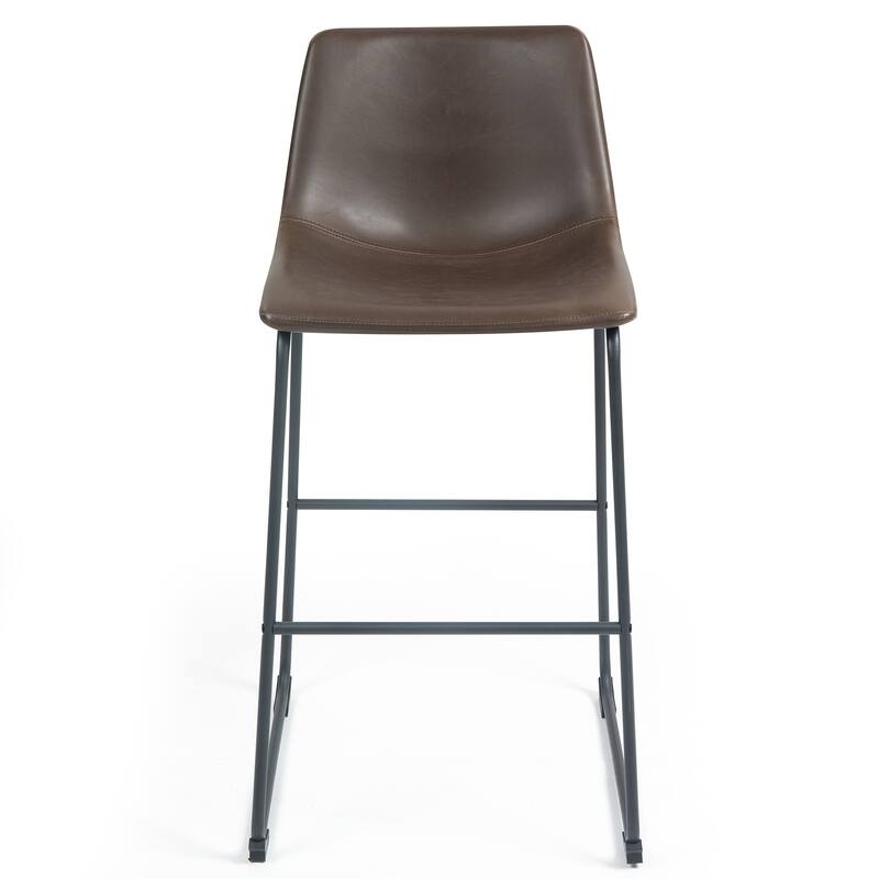 Adan Faux Leather Iron Frame Bar Stool (Set of 2)