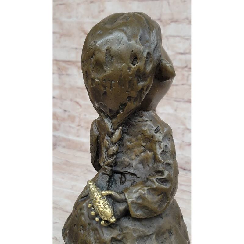 Signed Original Artwork By Milo Chinese Girl Holding Basket Bronze Sculpture