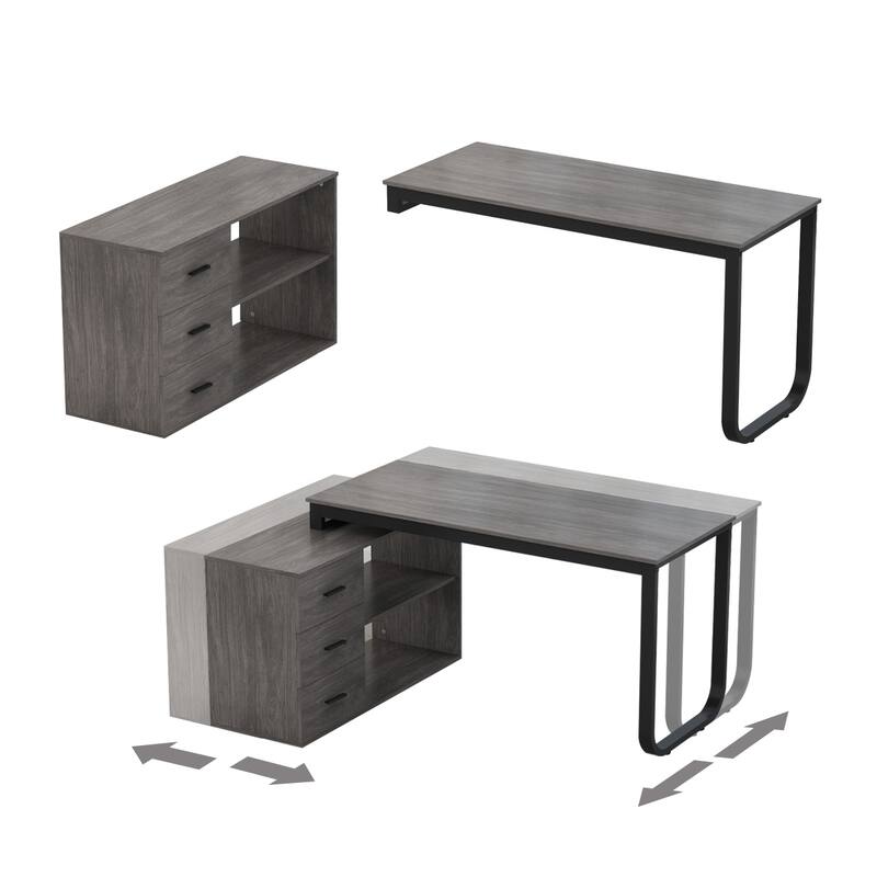 55" L-Shaped Computer Desk - Storage Workstation - 5 Colors Large