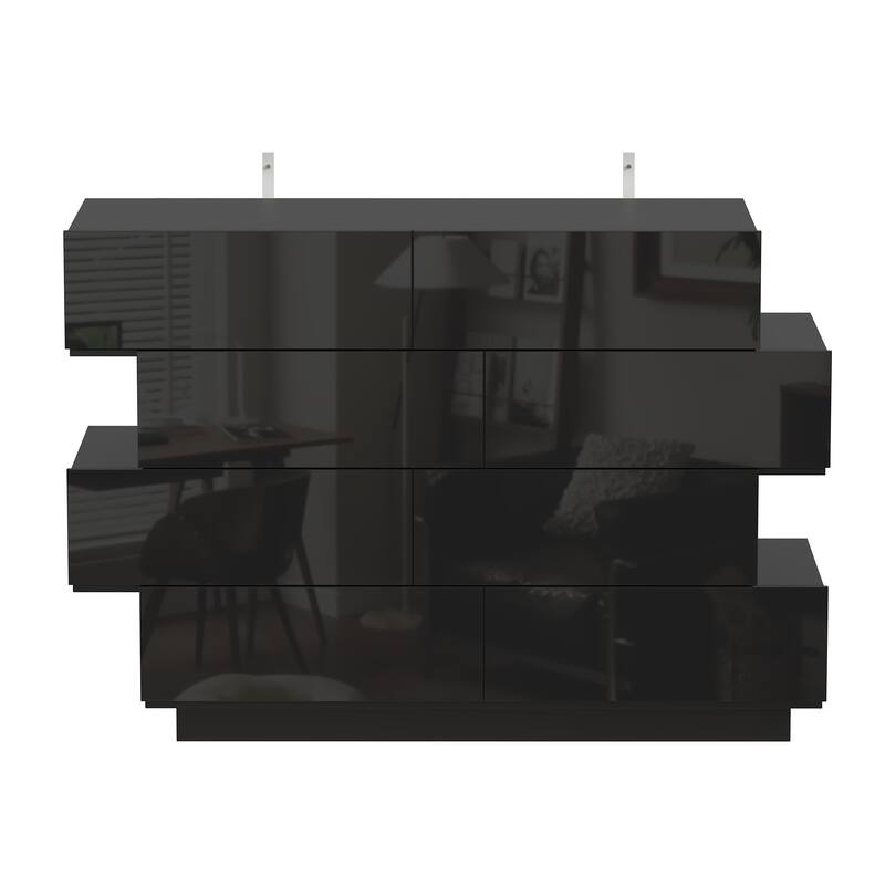 High Gloss White Eight-Drawer Dresser with Modern Design and Storage Chest