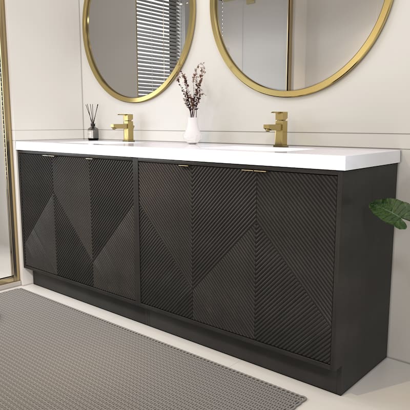 Milano 84" Freestanding Bathroom Vanity with Double White Sink