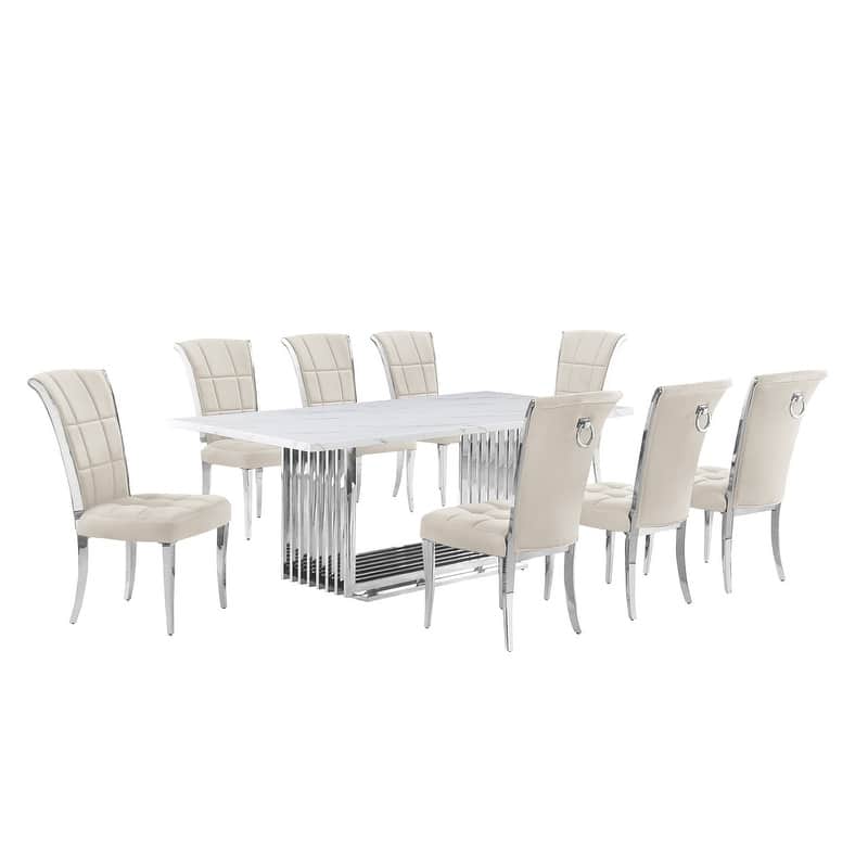 Best Quality Furniture D312/3-SC320-7 Dining Set with 79" White Marble Top