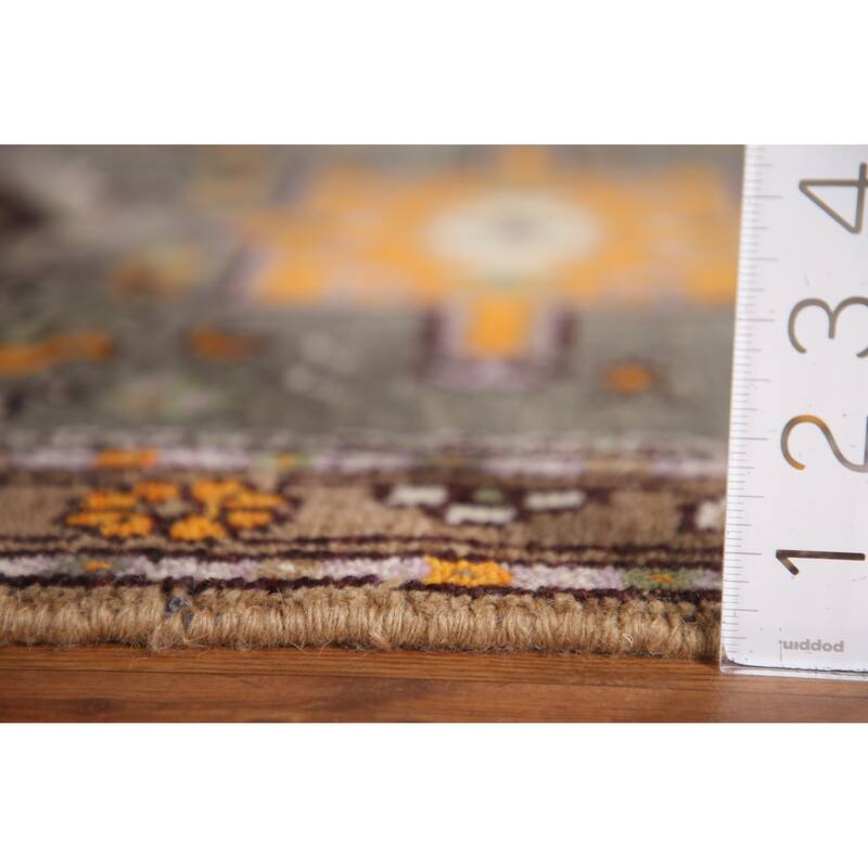 Geometric Grey Kazak Indian Rug Hand-Knotted Wool Carpet - 3'0"x 5'0"