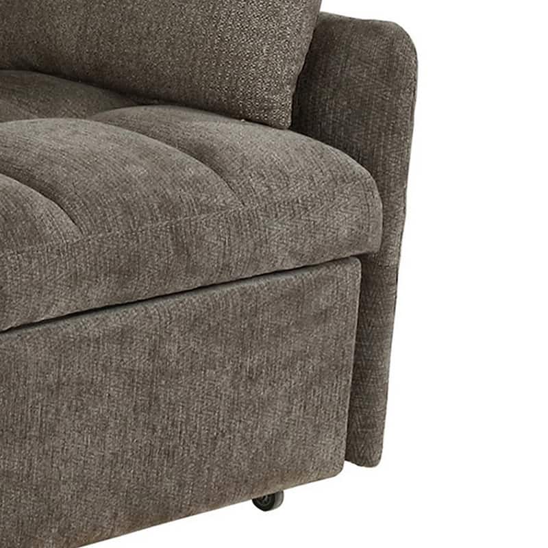 Glen 59 Inch Sleeper Sofa Bed Futon, Grid Tufting, Smooth Brown Fabric
