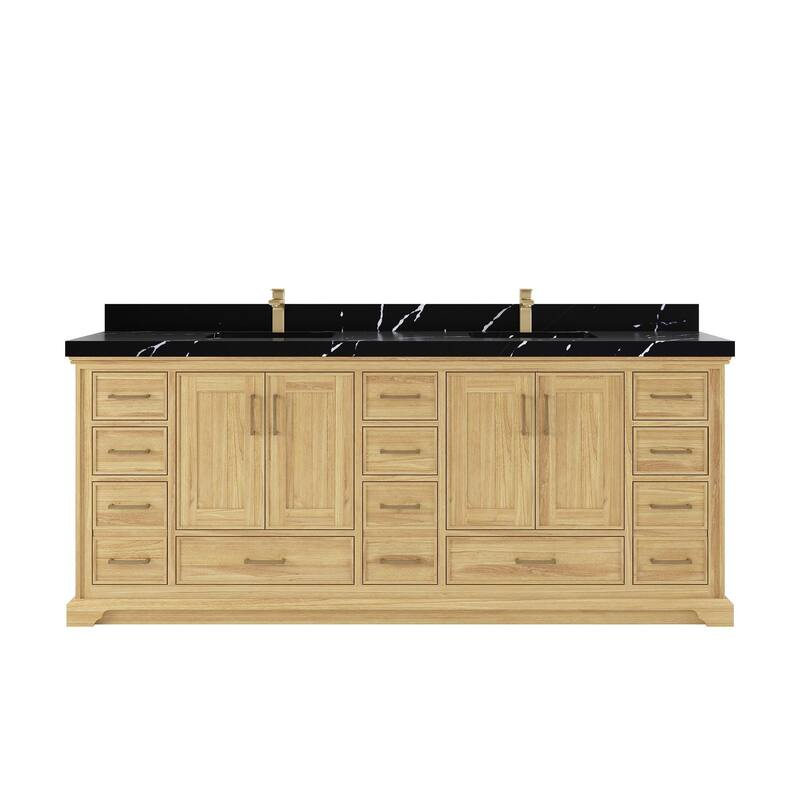 Willow Collections 84 in. W x 22 in. D Charlotte Teak Double Sink Bathroom Solid Teak Vanity with Countertop