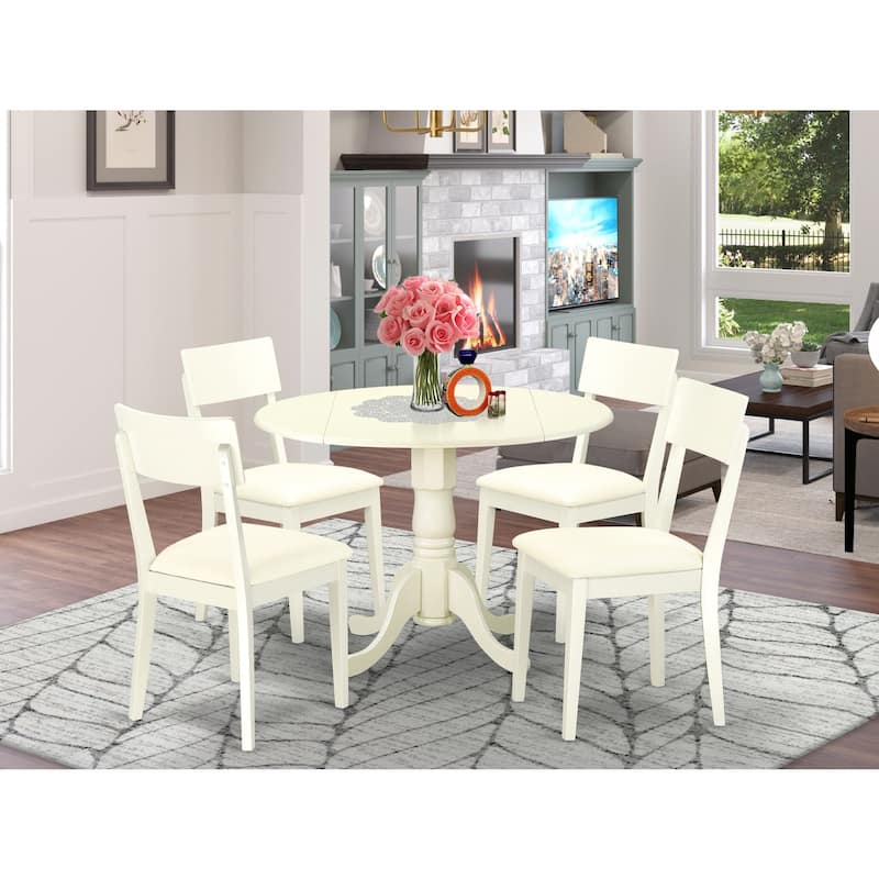 Medieval Dining Set - 5 Piece Round Table & Chairs - Linen White - Modern Kitchen Table Set