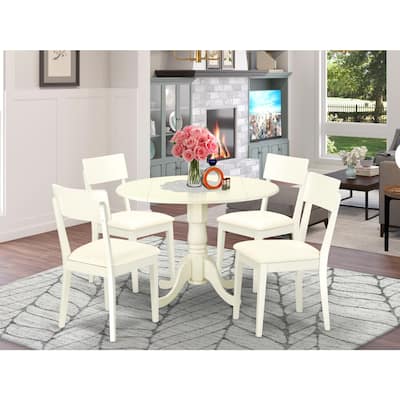 Medieval Dining Set - 5 Piece Round Table & Chairs - Linen White - Modern Kitchen Table Set