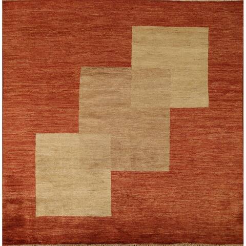Modern Gabbeh Square Area Rug Hand-knotted Wool Carpet - 6'1" x 6'7"