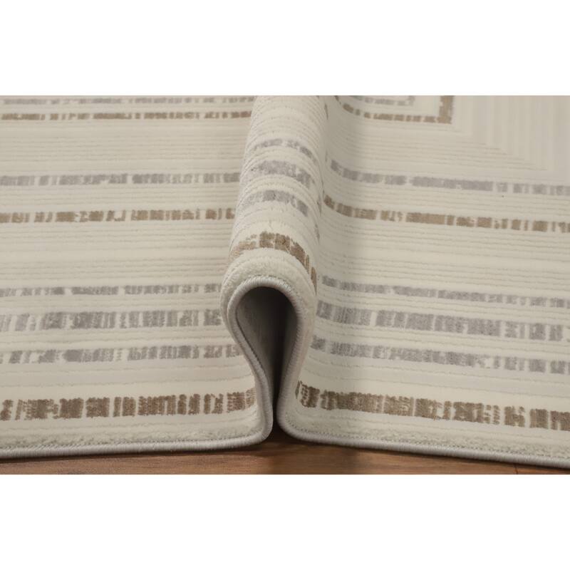 Machine Made Oriental Polyester Carpet Modern Geometric Beige & Ivories Modern Area Rug - 7' 5'' X 5' 2''