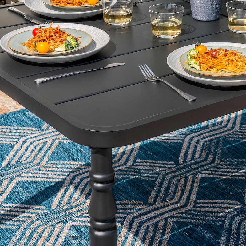 Patio Square Powder-Coated Metal Dining Table with Umbrella Hole, Black